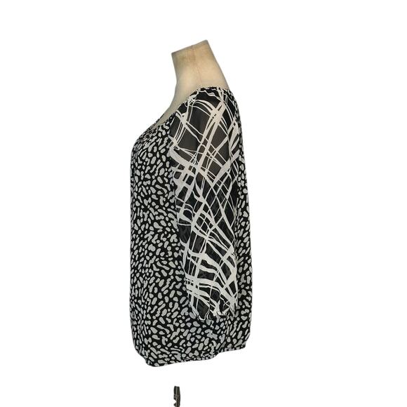Ann Taylor black white print 3/4 sleeves tunic blouse size Small - Picture 9 of 13